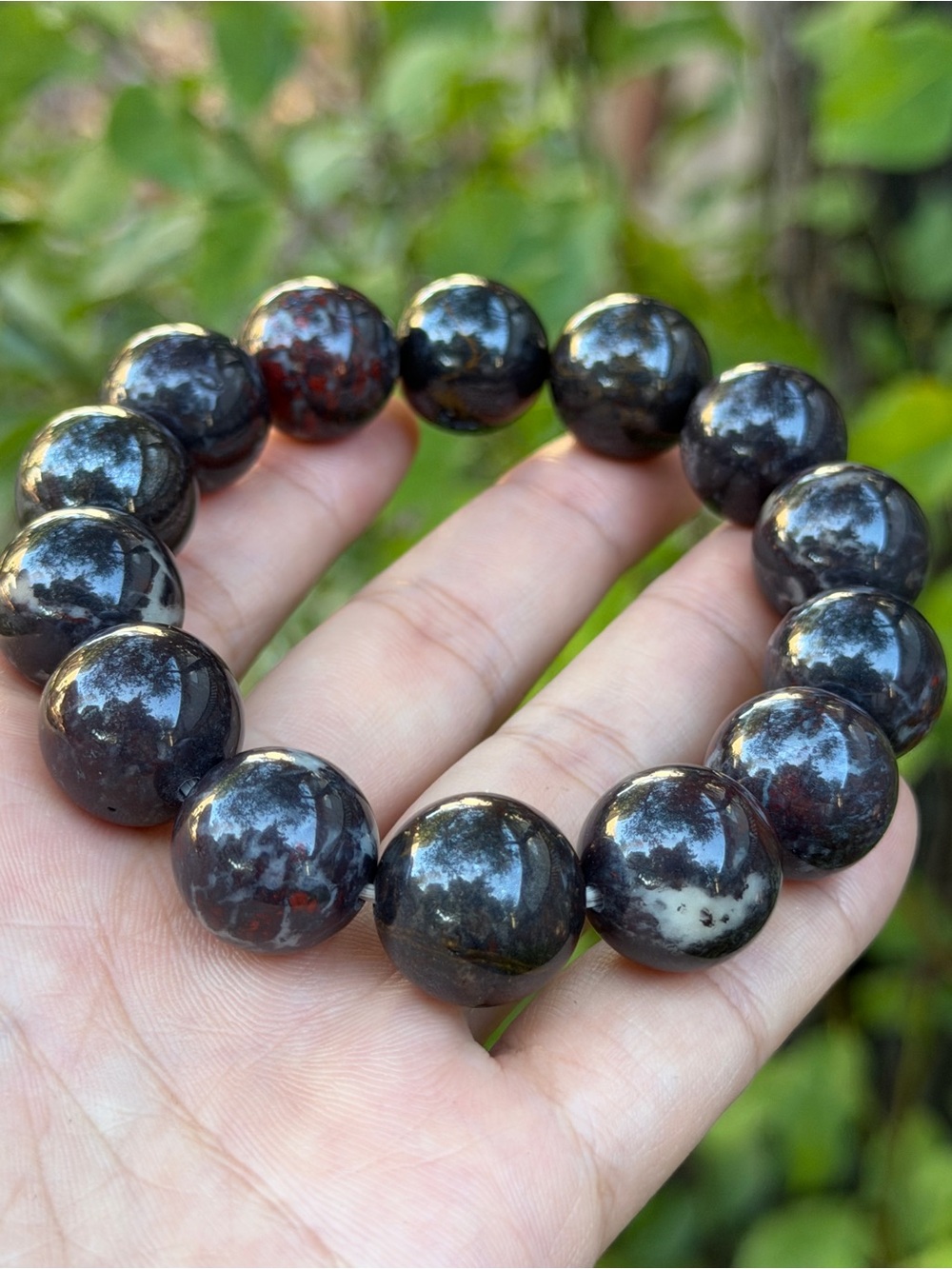 16mm chunky stretchable dark red chicken blood jasper bracelet 1910
